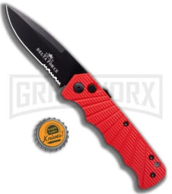 Delta Force Red Aluminum Automatic Knife- Black Serr -Best Knifes Shop Delta Force Automatic Knife Red Aluminum Black Serr GX 41280 KC bottlecap 2 large