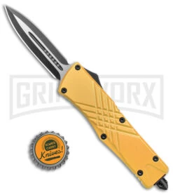Demolisher OTF Automatic Knife Clip Point Gold - Two Tone Plain -Best Knifes Shop Demolisher OTF Auto Dagger Gold TT GX 40639 jr bottlecap large