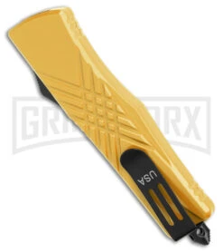 Demolisher OTF Automatic Knife Clip Point Gold - Two Tone Plain -Best Knifes Shop Demolisher OTF Auto Dagger Gold TT GX 40639 jr side large