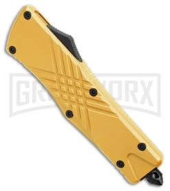Demolisher OTF Automatic Knife Clip Point Gold - Two Tone Plain -Best Knifes Shop Demolisher OTF Auto Dagger Gold TT GX 40639 jr spine large