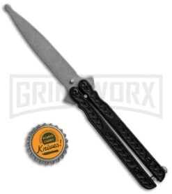 Dwarf Balisong Butterfly Knife Stonewash Trainer Black (3.25" Dull) -Best Knifes Shop Dwarf Balisong Butterfly SW Trainer Black Dull WG 860 GX 31508 jr bottlecap large