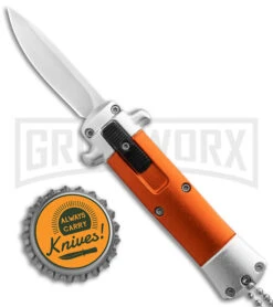 Enzo OTF Orange Automatic Keychain Knife - Satin Spear Point Plain -Best Knifes Shop Enzo OTF Auto Keychain Knife Orange Satin GX 38889 jr bottlecap large