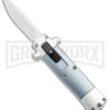 Enzo OTF Gray Automatic Keychain Knife - Satin Spear Point Plain -Best Knifes Shop Enzo OTF Gray Auto Keychain Satin SP GX 38958 jr large