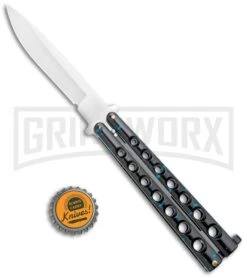 Flick Blue Balisong Butterfly Knife Black/Blue - Drop Point Satin Plain 9 Flick Blue Balisong Butterfly Knife Black/Blue - Drop Point Satin Plain -Best Knifes Shop Flick Blue Balisong Butterfly DP Satin GX 36707 jr bottlecap large