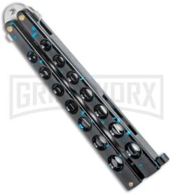 Flick Blue Balisong Butterfly Knife Black/Blue - Drop Point Satin Plain 8 Flick Blue Balisong Butterfly Knife Black/Blue - Drop Point Satin Plain -Best Knifes Shop Flick Blue Balisong Butterfly DP Satin GX 36707 jr side large