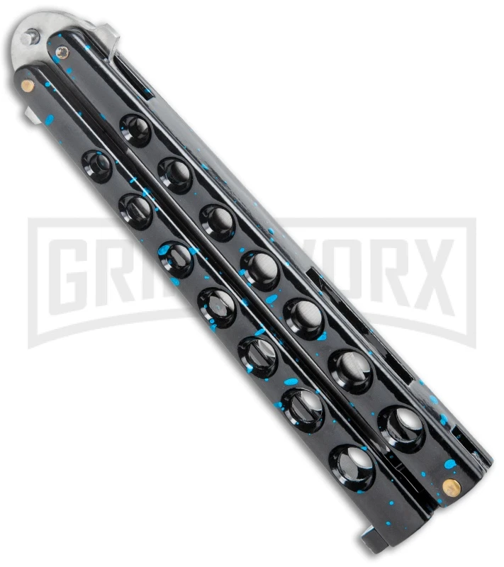 Flick Blue Balisong Butterfly Knife Black/Blue - Drop Point Satin Plain 4 Flick Blue Balisong Butterfly Knife Black/Blue - Drop Point Satin Plain - Image 2