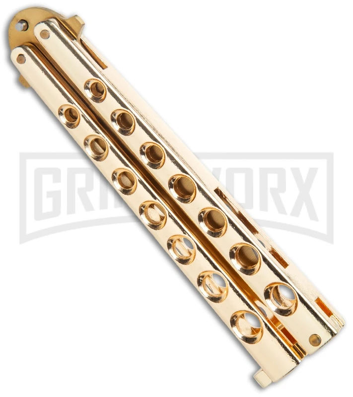 Flick Blue Balisong Butterfly Knife Gold - Drop Point Gold Plain 4 Flick Blue Balisong Butterfly Knife Gold - Drop Point Gold Plain - Image 2