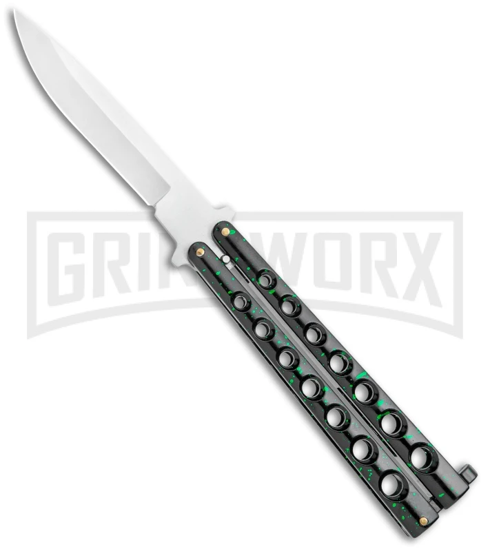 Flick Black/Green Balisong Butterfly Knife - Satin Plain 3 Flick Black/Green Balisong Butterfly Knife - Satin Plain