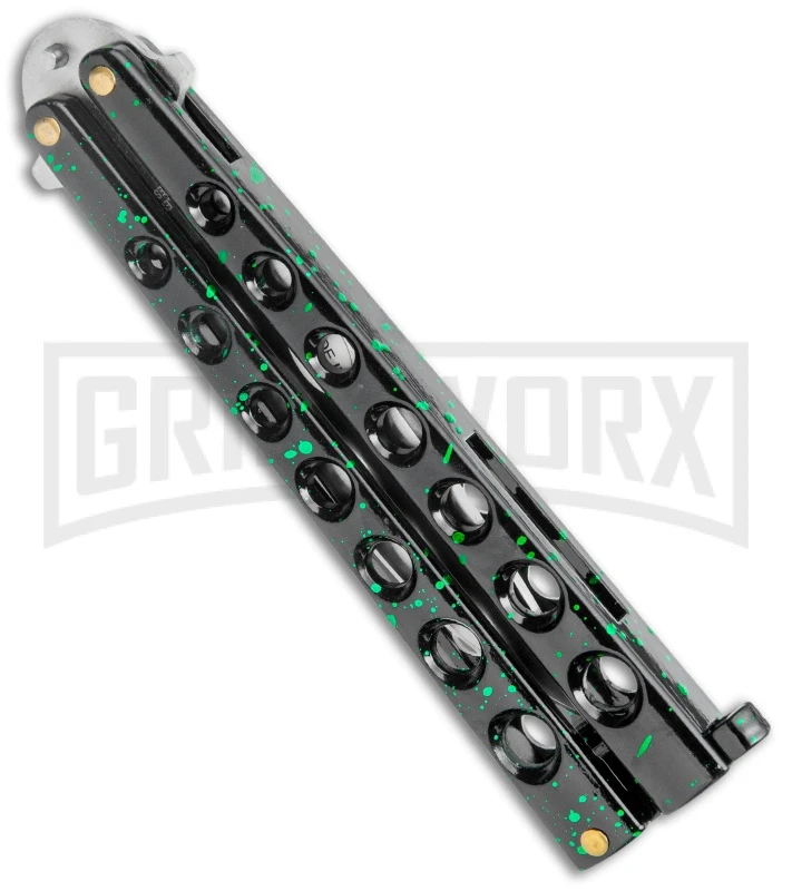 Flick Black/Green Balisong Butterfly Knife - Satin Plain 5 Flick Black/Green Balisong Butterfly Knife - Satin Plain - Image 3