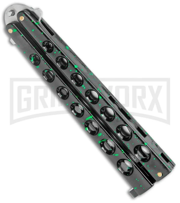 Flick Black/Green Balisong Butterfly Knife - Satin Plain 4 Flick Black/Green Balisong Butterfly Knife - Satin Plain - Image 2
