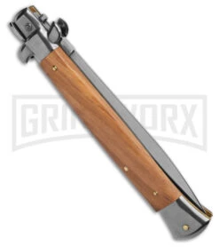 Frank B. 11" Italian Stiletto Olive Wood Automatic Knife - Dagger -Best Knifes Shop Frank B 11in Italian Stiletto Olive Wood AK Dagger GX 3497 td side large