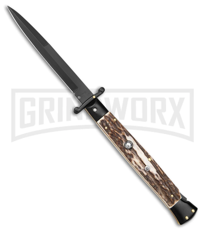 Frank B. 11" Italian Stiletto Swinguard Stag Horn Automatic Knife - Bayonet 3 Frank B. 11" Italian Stiletto Swinguard Stag Horn Automatic Knife - Bayonet