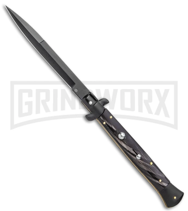 Frank B. 11" Italian Stiletto Dark Horn Tactical Automatic Knife - Bayonet 3 Frank B. 11" Italian Stiletto Dark Horn Tactical Automatic Knife - Bayonet