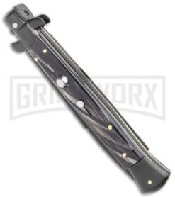 Frank B. 11" Italian Stiletto Dark Horn Tactical Automatic Knife - Bayonet 7 Frank B. 11" Italian Stiletto Dark Horn Tactical Automatic Knife - Bayonet -Best Knifes Shop Frank B 11in Stiletto Dark Horn Tactical Auto Bayo Black GX 4160 jr spine large