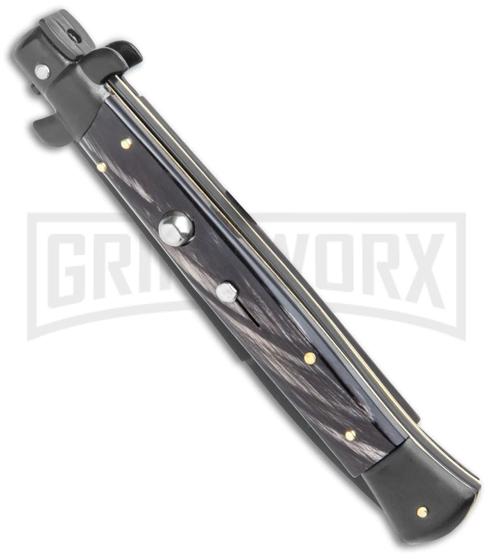 Frank B. 11" Italian Stiletto Dark Horn Tactical Automatic Knife - Bayonet 4 Frank B. 11" Italian Stiletto Dark Horn Tactical Automatic Knife - Bayonet - Image 2