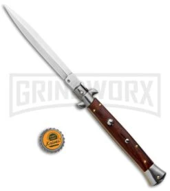 Frank B. 11" Italian Stiletto Palisander Wood Automatic Knife - Satin -Best Knifes Shop Frank B 11in Stiletto Palisander Wood Auto Polish Dagger BHQ 137571 jr bottlecap large