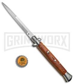 Frank B 11" Stiletto Wood Automatic Knife Filework - Bayonet Polish Plain -Best Knifes Shop Frank B 11in Stiletto Wood Filework Bayo BHQ 67446 jr bottlecap large