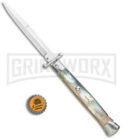 Frank B. 11" Italian Stiletto Swinguard Brazilian Horn Automatic Knife - Bayonet -Best Knifes Shop Frank B 11in Swinguard Bayone Bayo GX 34977 jr bottlecap large