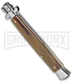 Frank B. 13" Italian Stiletto Honey Horn Automatic Knife - Bayonet -Best Knifes Shop Frank B 13in Italian Stiletto Honey Horn Auto Bayo BP 4495 jr side large