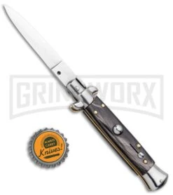 Frank B. 7.5" Italian Stiletto Dark Horn Automatic Knife - Polish -Best Knifes Shop Frank B 7.5in Italian Stietto Dark Horn Auto Polish GX 33831 jr bottlecap large