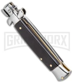 Frank B. 7.5" Italian Stiletto Dark Horn Automatic Knife - Polish -Best Knifes Shop Frank B 7.5in Italian Stietto Dark Horn Auto Polish GX 33831 jr side large