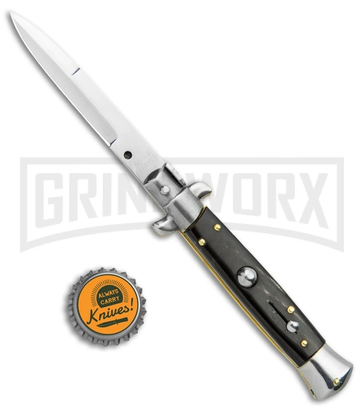 Frank B. 7.5" Italian Stiletto Bayo Dark Horn Automatic Knife - Polish 6 Frank B. 7.5" Italian Stiletto Bayo Dark Horn Automatic Knife - Polish - Image 4