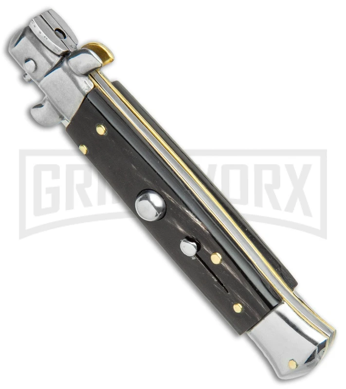 Frank B. 7.5" Italian Stiletto Bayo Dark Horn Automatic Knife - Polish 4 Frank B. 7.5" Italian Stiletto Bayo Dark Horn Automatic Knife - Polish - Image 2