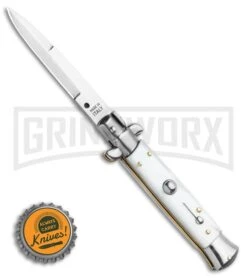 Frank B. 7.5" Italian Stiletto White Pearlex Automatic Knife - Satin Bayonet 9 Frank B. 7.5" Italian Stiletto White Pearlex Automatic Knife - Satin Bayonet -Best Knifes Shop Frank B 8 Italian Stiletto White Pearlex Automatic Knife Satin Bayonet GX 18146 LS Bottlecap large