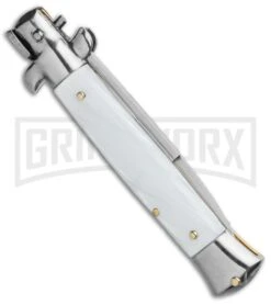 Frank B. 7.5" Italian Stiletto White Pearlex Automatic Knife - Satin Bayonet 8 Frank B. 7.5" Italian Stiletto White Pearlex Automatic Knife - Satin Bayonet -Best Knifes Shop Frank B 8 Italian Stiletto White Pearlex Automatic Knife Satin Bayonet GX 18146 LS Side large