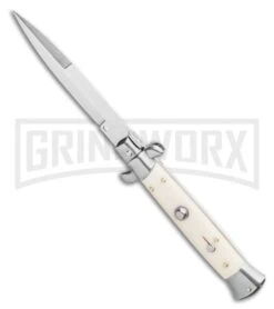 Frank B 9" Italian Stiletto Sim Ivory Automatic Knife - Bayo Satin