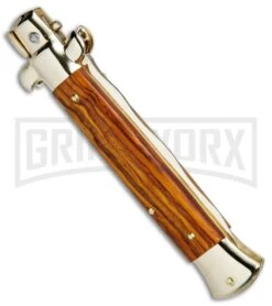 Frank B. 9" Italian Stiletto Cocobolo Wood Automatic Knife - Kris Gold 8 Frank B. 9" Italian Stiletto Cocobolo Wood Automatic Knife - Kris Gold -Best Knifes Shop Frank B 9in Italian Stiletto Cocobolo Kriss Gold BHQ 80700 jr side large