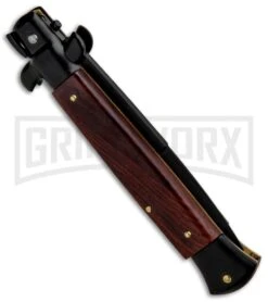 Frank B. 9" Italian Stiletto Cocobolo Wood Automatic Knife - Bayo Black -Best Knifes Shop Frank B 9in Italian Stiletto Cocobolo Wood Auto Bayo Black GX 31974 jr side large