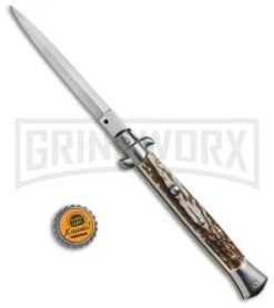 Frank B. 11" Stag Italian Stiletto Automatic Knife - Dagger Satin Plain 9 Frank B. 11" Stag Italian Stiletto Automatic Knife - Dagger Satin Plain -Best Knifes Shop Frank B. 11in Italian Stiletto Dagger Stag Satin BP 3149 jr bottlecap large