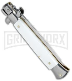 Frank B 9" Italian Stiletto Snow White Automatic Knife - Dagger -Best Knifes Shop Frank B. 9in Stiletto Snow White Dagger Satin Plain BP 5025 jr side large