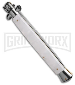 Frank B. 13" Pearlex Italian Stiletto Automatic Knife - Spear Point Satin Plain -Best Knifes Shop Frank B13in Pearlex Italain Stiletto AK Spear Point Satin Plain GX 42336 td side large