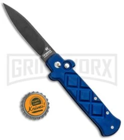 Frank B. Italian Stealth Blue Automatic Knife - Black Plain -Best Knifes Shop Frank Beltrame B Stealth Blue Black Auto GX 33739 jr bottlecap large