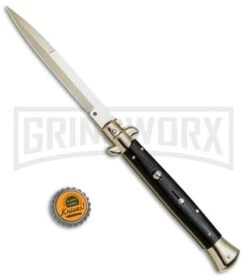 Frank B 11" Italian Stiletto Ebony Automatic Knife Gold - Gold Bayo 9 Frank B 11" Italian Stiletto Ebony Automatic Knife Gold - Gold Bayo -Best Knifes Shop Frankk B 11in Italian Stiletto Auto Ebony Wood Gold Bayo BHQ 82051 jr bottlecap large