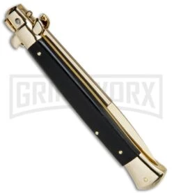 Frank B 11" Italian Stiletto Ebony Automatic Knife Gold - Gold Bayo 8 Frank B 11" Italian Stiletto Ebony Automatic Knife Gold - Gold Bayo -Best Knifes Shop Frankk B 11in Italian Stiletto Auto Ebony Wood Gold Bayo BHQ 82051 jr side large