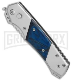 Super Knife Croc Automatic Knife Stainless W/ Blue Inlay - Satin Serr -Best Knifes Shop GA303MBL BP 25774 er spine large