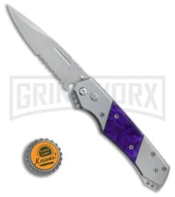 Super Knife Croc Automatic Knife Stainless W/ Purple Inlay - Satin Serr -Best Knifes Shop GA303MPL BP 25778 er bottlecap large