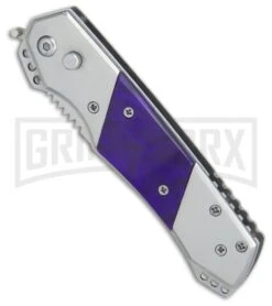 Super Knife Croc Automatic Knife Stainless W/ Purple Inlay - Satin Serr -Best Knifes Shop GA303MPL BP 25778 er spine large