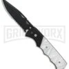 Super Knife Dingo White Acrylic Automatic Knife - Black Serr -Best Knifes Shop GA623BKMWT BP 25777 er large