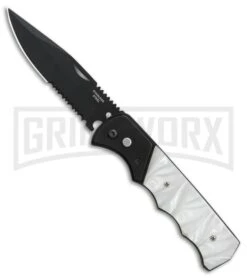 Super Knife Dingo White Acrylic Automatic Knife - Black Serr