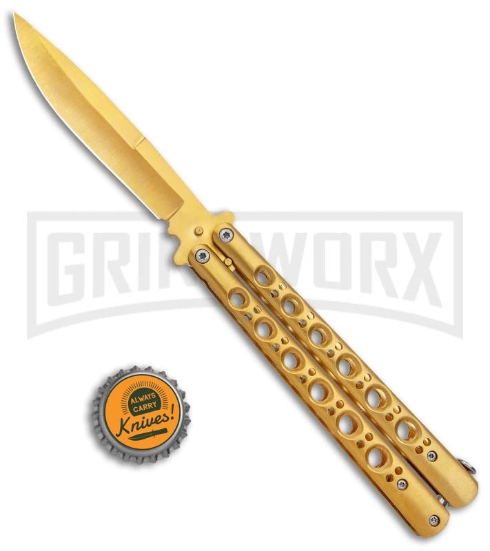 Gold Balisong Butterfly Knife - Gold 6 Gold Balisong Butterfly Knife - Gold - Image 4