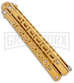 Gold Balisong Butterfly Knife - Gold 8 Gold Balisong Butterfly Knife - Gold -Best Knifes Shop Gold Balisong Butterfly Knife Gold GX 37518 jr side large