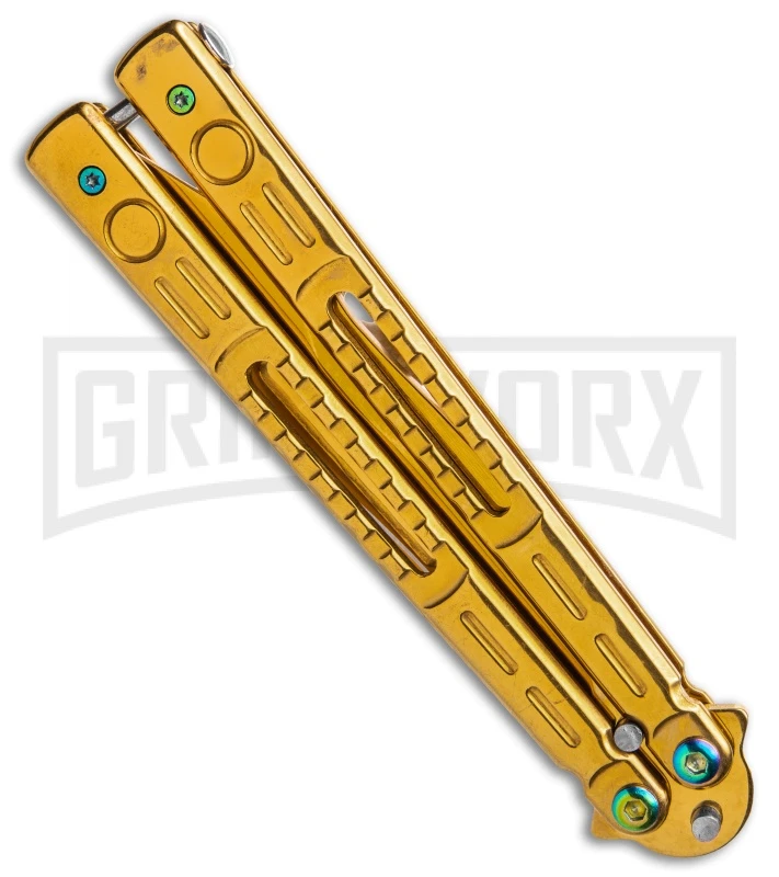 Chalkhill Balisong Butterfly Knife - Gold Tanto Skeletonized 4 Chalkhill Balisong Butterfly Knife - Gold Tanto Skeletonized - Image 2