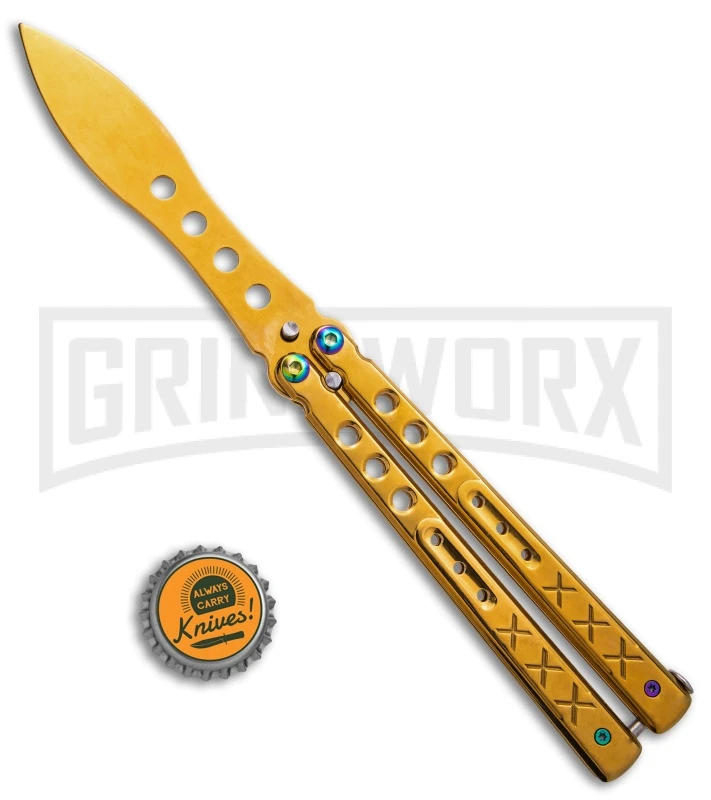 Gold Balisong Trainer Butterfly Knife - Gold Dull 6 Gold Balisong Trainer Butterfly Knife - Gold Dull - Image 4