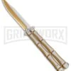 Gold Bone Balisong Drop Point Butterfly Knife - 2 Tone Plain -Best Knifes Shop Gold Bone Balisong DP Butterfly TT Plain GX 37370 jr large