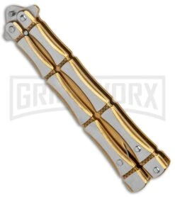 Gold Bone Balisong Drop Point Butterfly Knife - 2 Tone Plain -Best Knifes Shop Gold Bone Balisong DP Butterfly TT Plain GX 37370 jr spine large
