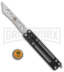 Instaknives Black Aluminum Balisong Tanto Trainer/Live Blade - Satin Dull/Plain -Best Knifes Shop Instaknives Black Balisong Tanto Trainer Blade GX 37598 jr bottlecap large